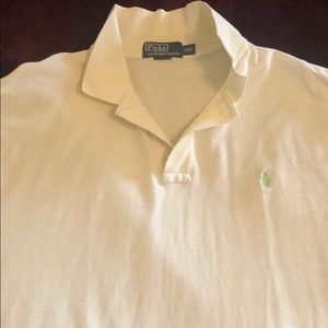 White and lime green polo